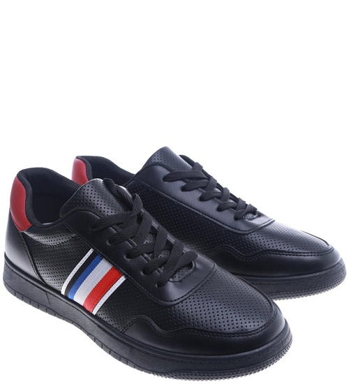 Sznurowane męskie czarne trampki /E2-2 14012 T497/