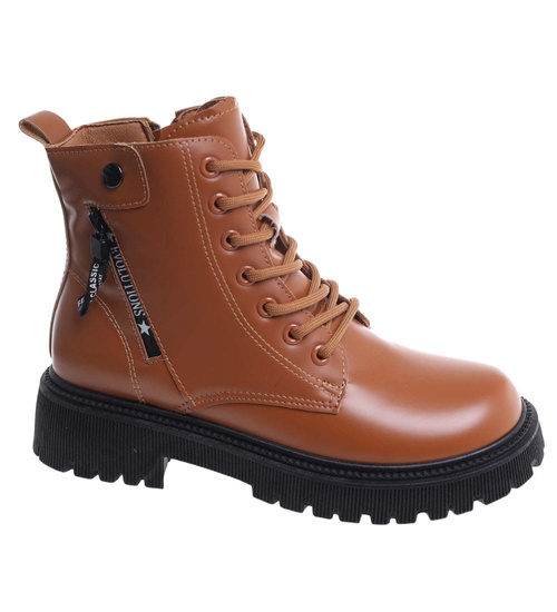 Zimowe brązowe botki trapery /E10-3 18526 T385/