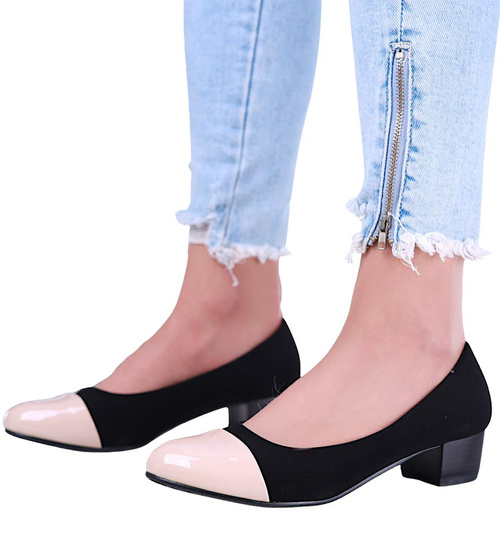 Czarne czółenka damskie na klocku /A8-3 8311 S198/