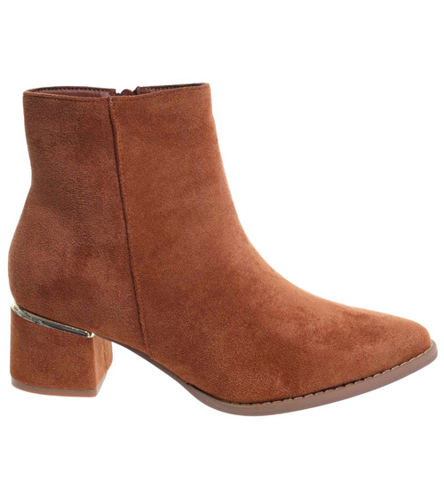 Karmelowe zamszowe botki na niskim obcasie /A7-1 18320  W3/