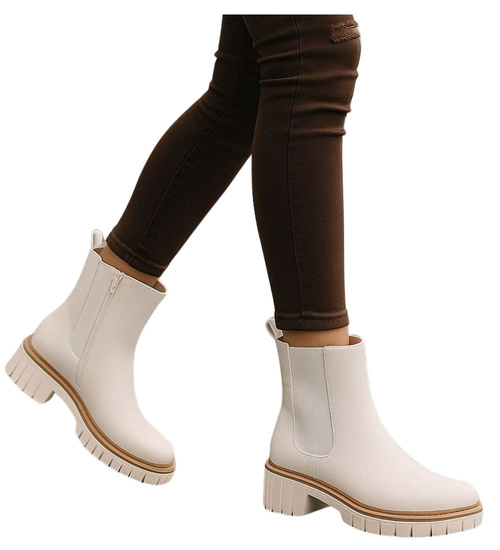 Białe wysokie botki sztyblety na platformie /D9-1 18217 T212/