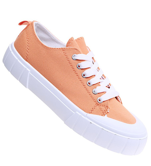 Pomarańczowe trampki damskie z tkaniny /E6-1 15964 G157/