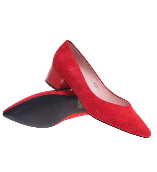 Czerwone czółenka na niskim obcasie Pointy Toe /G8-2 18806 T381/
