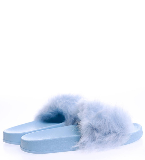 Niebieskie klapki damskie z futerkiem /A4-2 15192 T194/