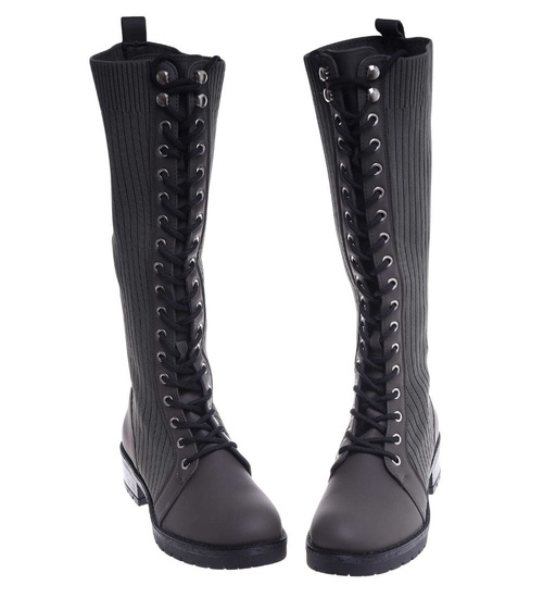 Wysokie oliwkowe damskie glany trapery /G1-1 18097 T334/