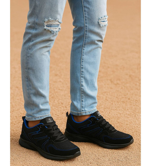 Sznurowane męskie buty sportowe Czarno granatowe /G13-3 18141 T370/