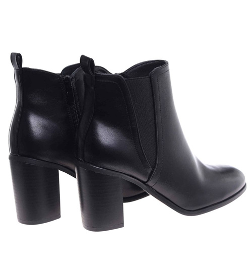 Czarne klasyczne botki damskie na obcasie /i4-2 h2 18394 W355/