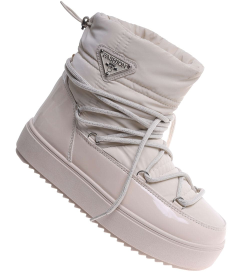 Ocieplane śniegowce damskie Beżowe /F7-2 18570 W343/