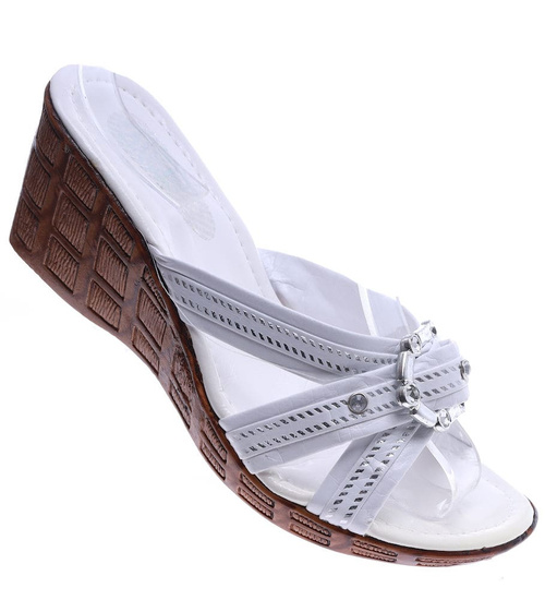 Białe damskie klapki na niskim koturnie /H2 14332 T005/