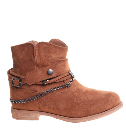 Karmelowe botki damskie na niskim koturnie /i5-3 H2 18425 T288/