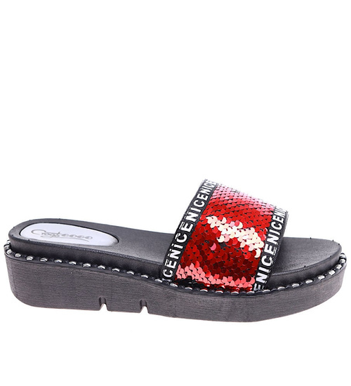 Czerwone klapki na niskim koturnie /G13-2 16252 T192/