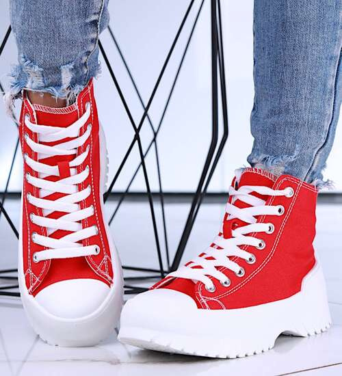 Wysokie czerwone trampki damskie na platformie /D6-3 15634 T281/