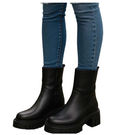 Wysokie czarne botki damskie z ociepleniem /F3-3 18230 T313/