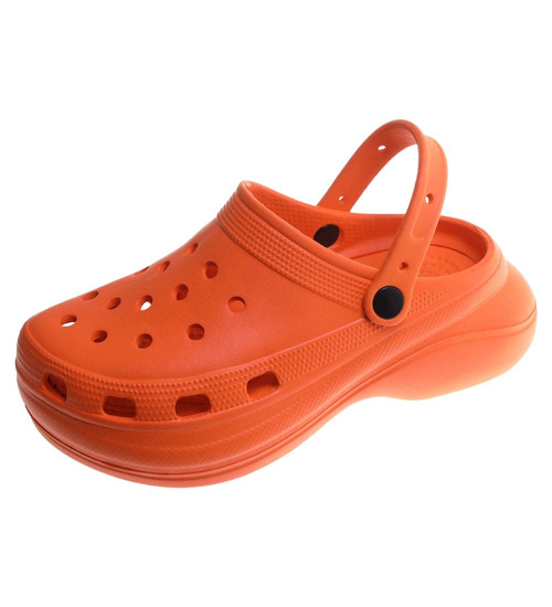 Pomarańczowe klapki na koturnie wodoodporne /H2 17858 G008/