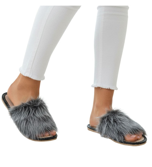 Dziecięce domowe klapki z futerkiem Szare /F10-1 6050 S182/