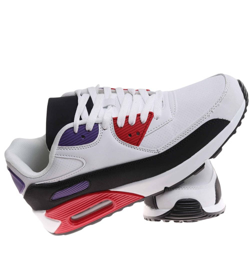 Wiązane biało fioletowe buty sportowe męskie /E9-3 17969 W385/