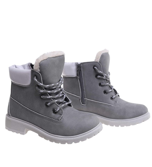 Szare dziewczęce trapery z futerkiem D5-2 18304 T295/