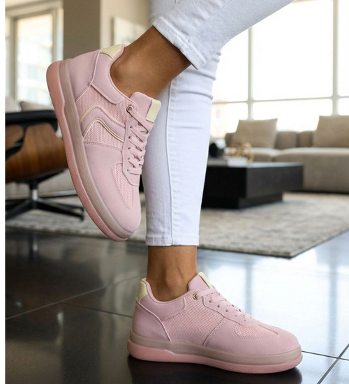 Wiązane snekaersy damskie różowe pastelowe /D3-3 18827 G455/