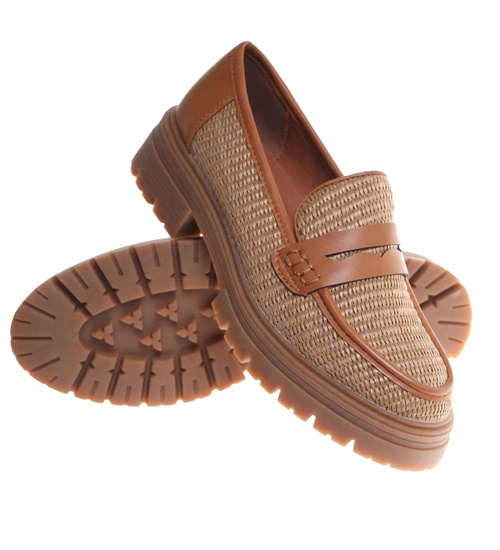 Karmelowe półbuty mokasyny zamszowe ost466