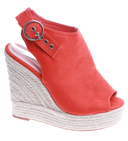 Pomarańczowe sandały epadryle na koturnie i platformie /A8-3 13755 S291/