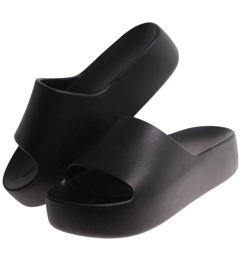 Czarne wodoodporne klapki plażowe na platformie /C1-3 17847 G182/