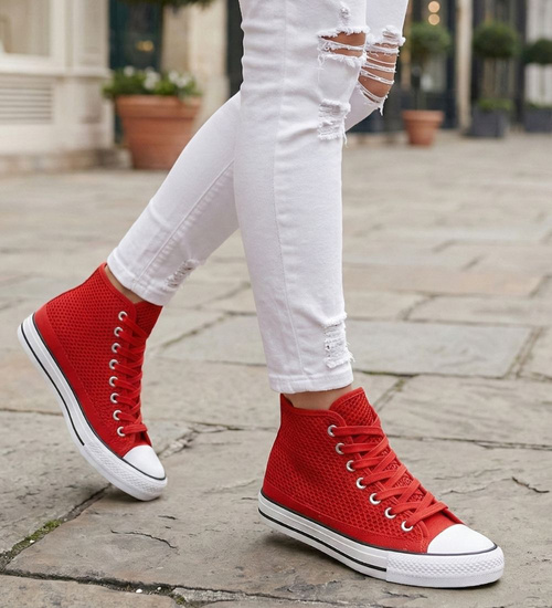 Czerwone ażurowe trampki damskie na lato /E10-1 16330 G9-84/