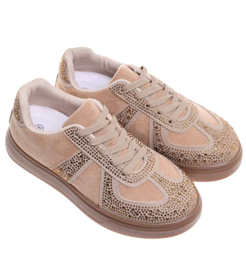 Zamszowe trampki damskie na platformie Khaki /D2-1 18815 W288/