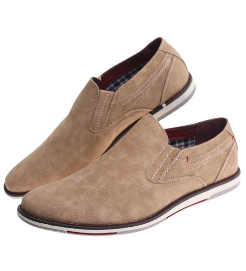 Męskie beżowe półbuty wsuwane mokasyny /C5-3 16525 T346/