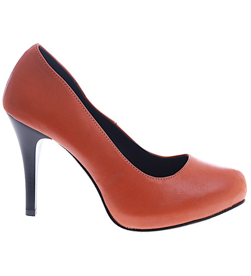 Skórzane pomarańczowe czółenka na szpilce /B5-2 SR56/