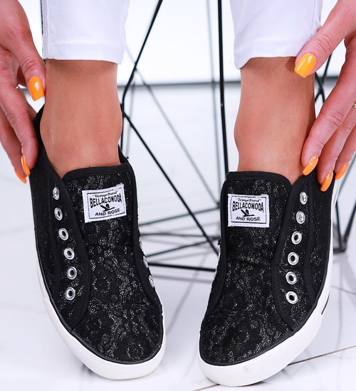 Wsuwane czarne trampki damskie /G3-1 16494 G8-6/