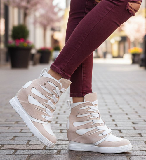 Biało beżowe trampki sneakersy na koturnie Seastar /G6-2 14902 T937/