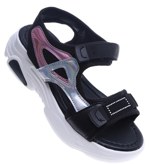 Sportowe czarne sandały na platformie /F3-3 13929 T289/