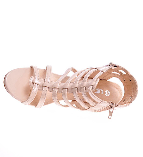 Beżowe sandały damskie na obcasie /E4-1 11739 T290/