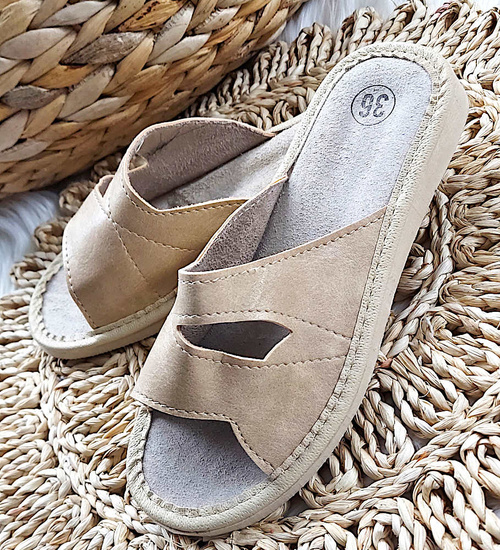 Damskie skórzane klapki BEŻOWE /F6-1 4826 S175/