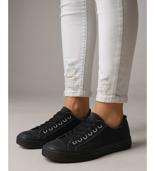 Wiązane czarne trampki damskie /F10-2 18121 T152/