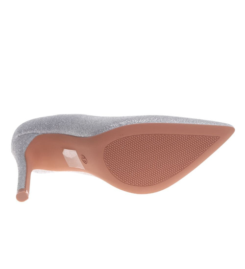 Srebrne czółenka damskie na szpilce /G11-3 18579 G255/
