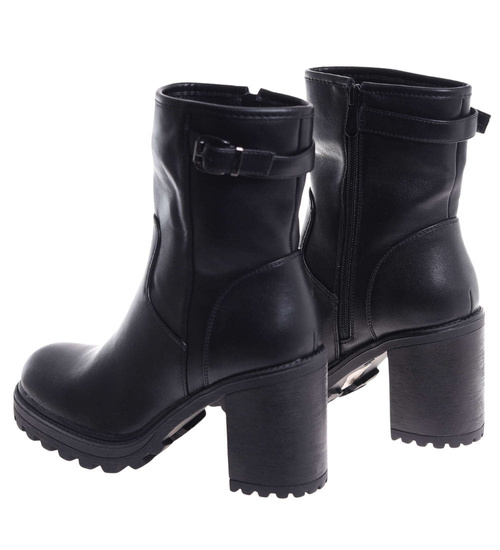 Czarne botki zimowe na grubym obcasie /E8-1 18558 G388/