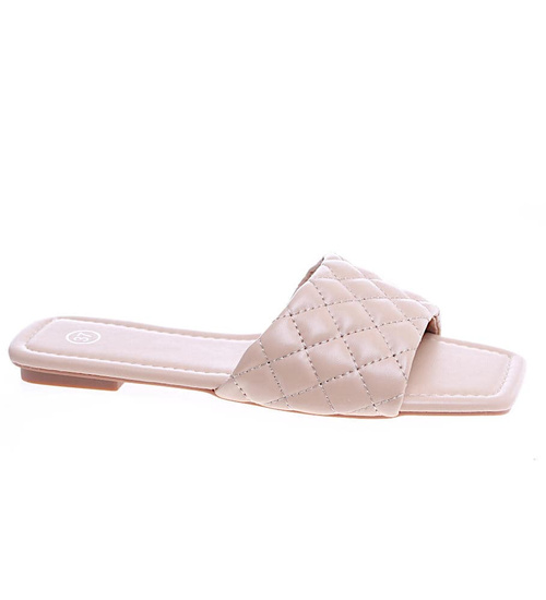 Płaskie Beżowe klapki damskie /G5-2 13705 T196/