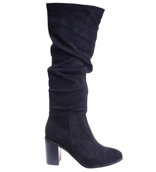 Czarne klasyczne kozaki na słupku do kolan /F2-2 18332 W582/