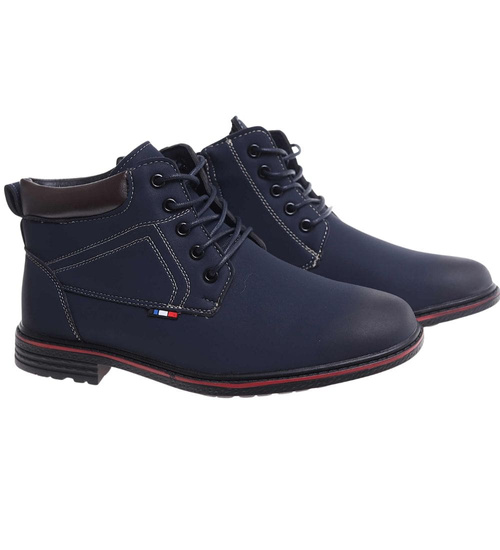 Ocieplane zimowe botki męskie Granatowe /D5-1 18458 T389/