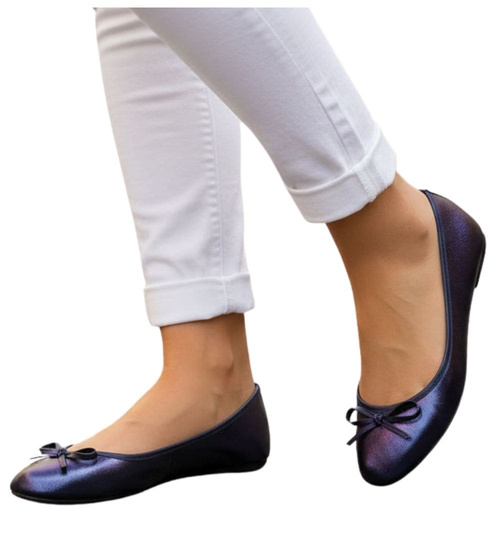 Granatowe damskie balerinki z kokardą /E6-3 2850 S059/