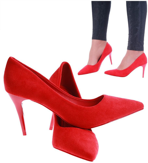 Czerwone czółenka szpilki z zamszu /A5-2 11791 T690/