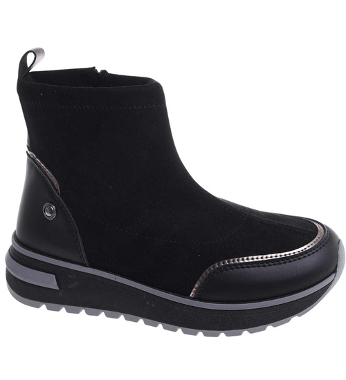 Sportowe botki damskie na zimę czarne /B4-1 18556 W205/