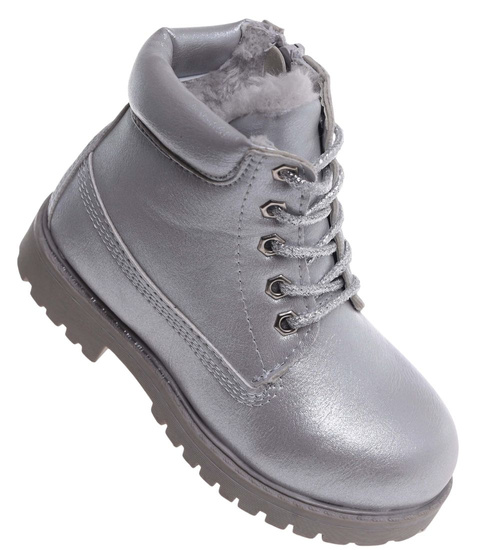 Zimowe dziewczęce botki trapery sznurowane Srebrne /E6-1 18533 T284/