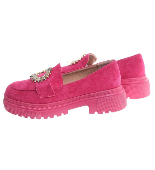 Fuksjowe półbuty loafersy damskie na platformie /I4-2 18622 W147/
