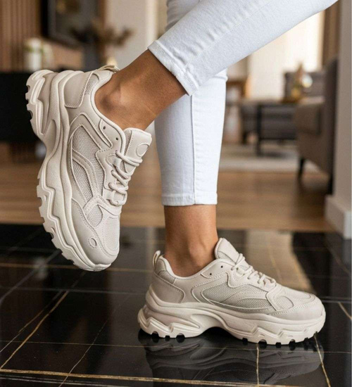 Damskie buty sportowe beżowe na platformie /A5-2 18656 S242/