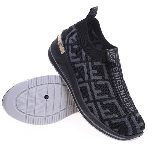 Wsuwane elastyczne czarne buty sportowe /D3-2 16050 T184/