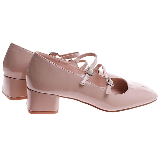 Beżowe czółenka z paskiem na niskim obcasie ost498