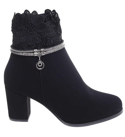 Zimowe czarne botki damskie na obcasie /G12-1 18545 W4/