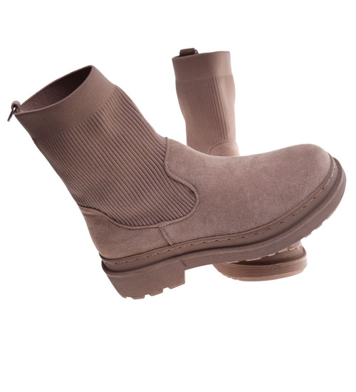 Beżowe wsuwane botki damskie ost491